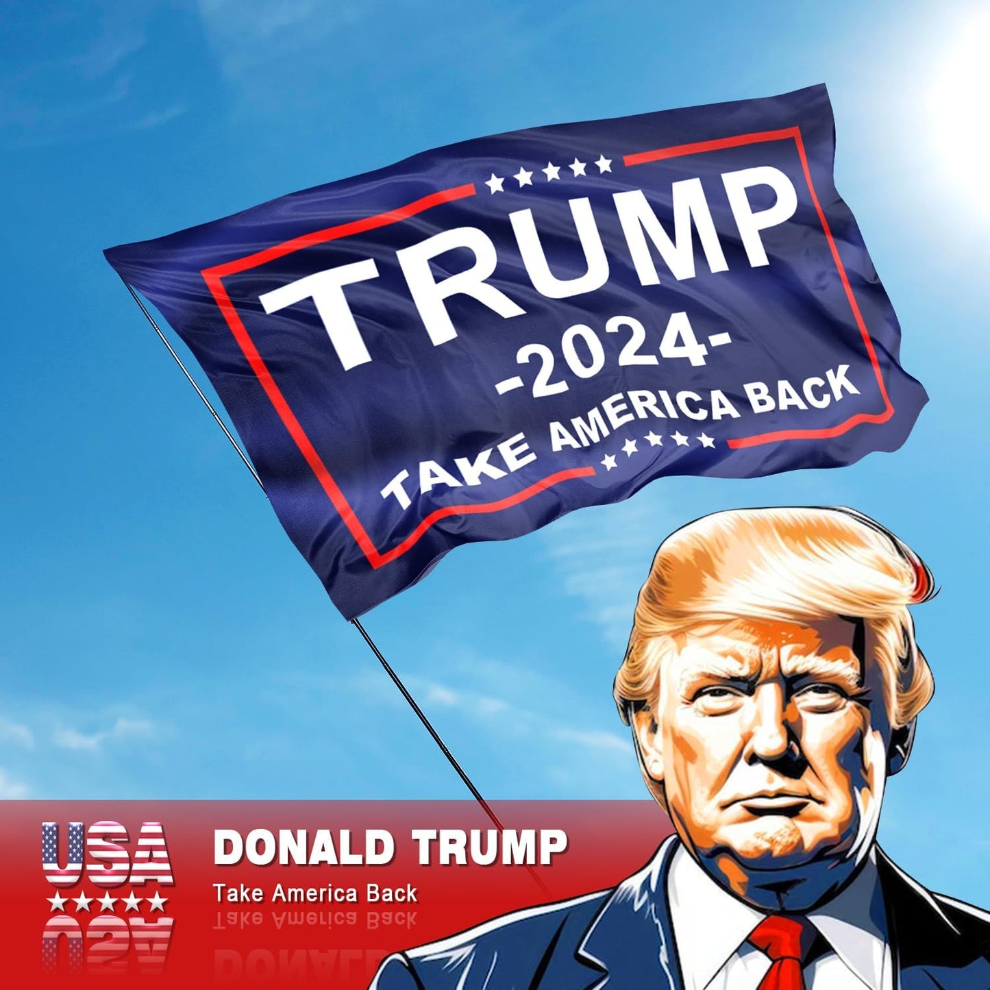 Trump 2024 “Take America Back” Flag – Double-Sided, (3x5ft, 3-Ply)