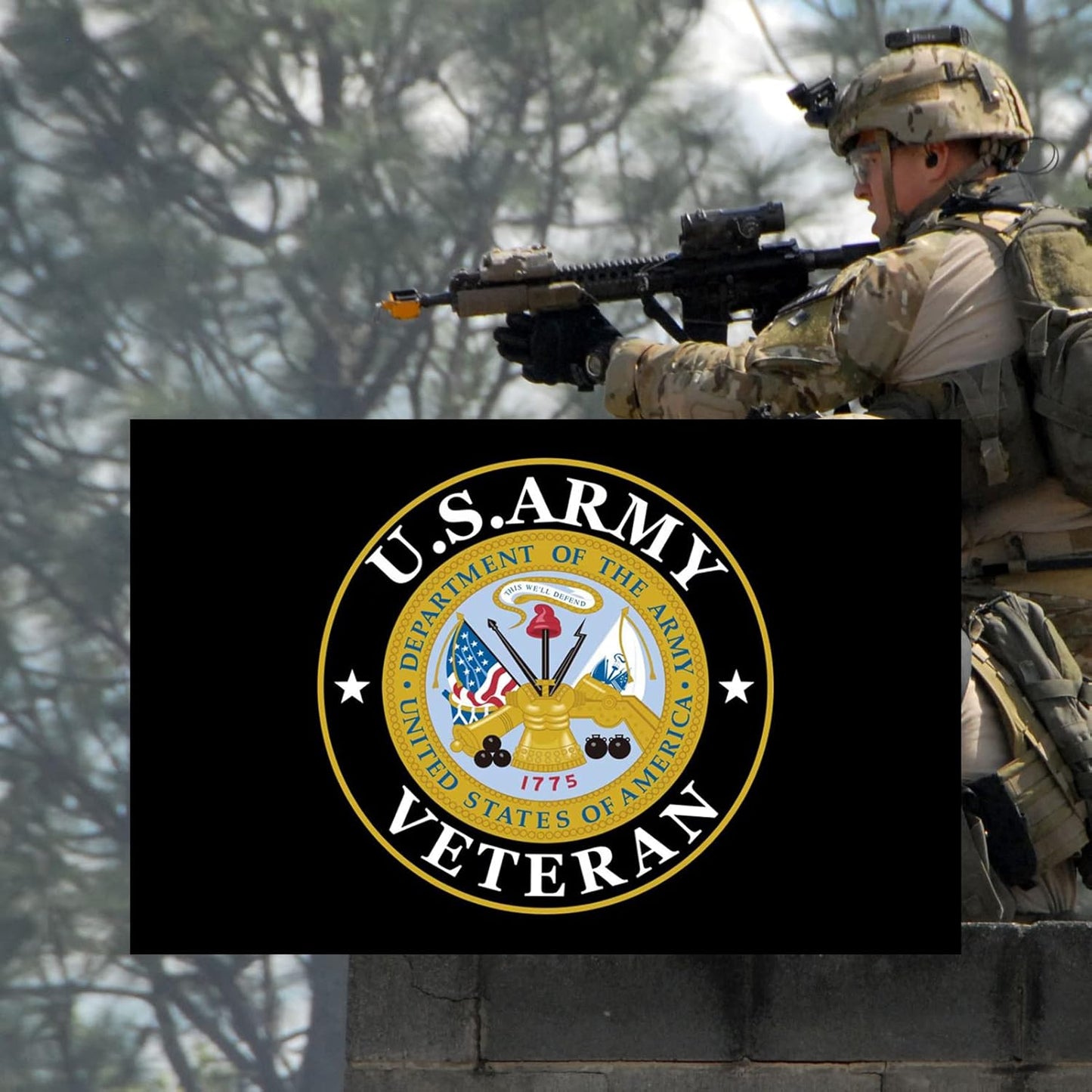 Army Veteran Emblem Flag – Double-Sided, 3-Ply Polyester (3x5ft)